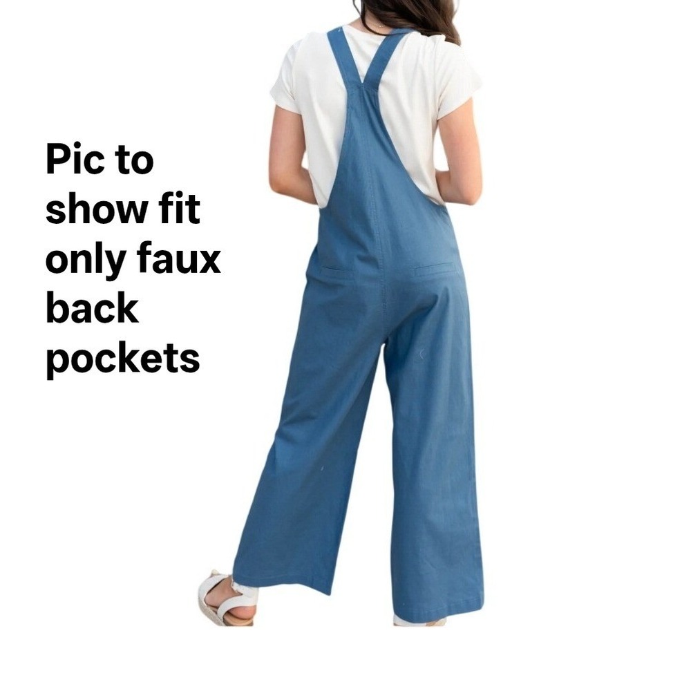 Zenana Woven Knot Strap Overalls Lt Navy Wide‎ Leg Jumpsuit Small 7301Y - Picture 2 of 10